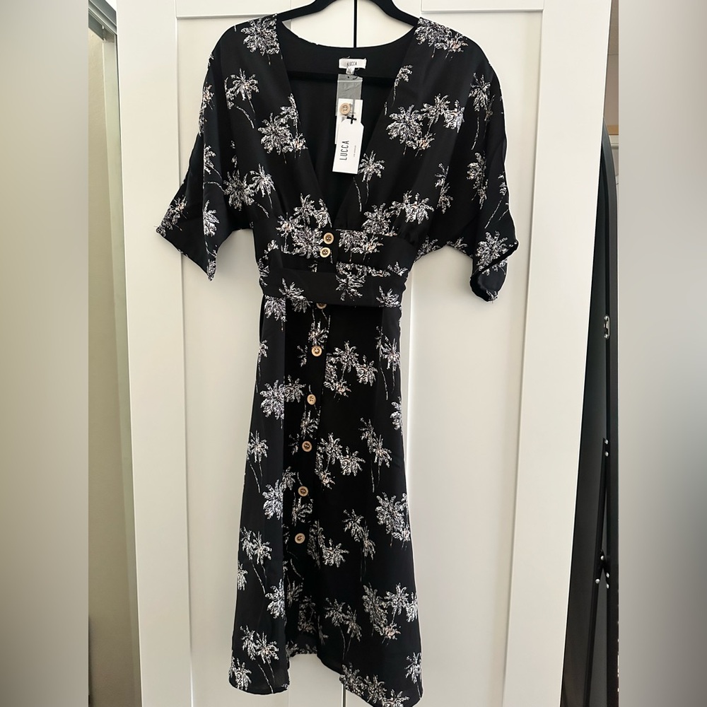 Lucca palm tree black dress